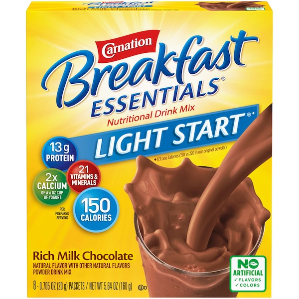 Carnation Breakfast Drink Not RTD No Sugar Added Chocolate Powder, PK8